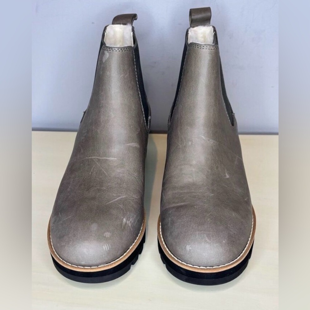 Eileen Fisher Women's Gray Leather Chelsea Wedge Fur Lined Bootie 8.5 - Picture 3 of 6